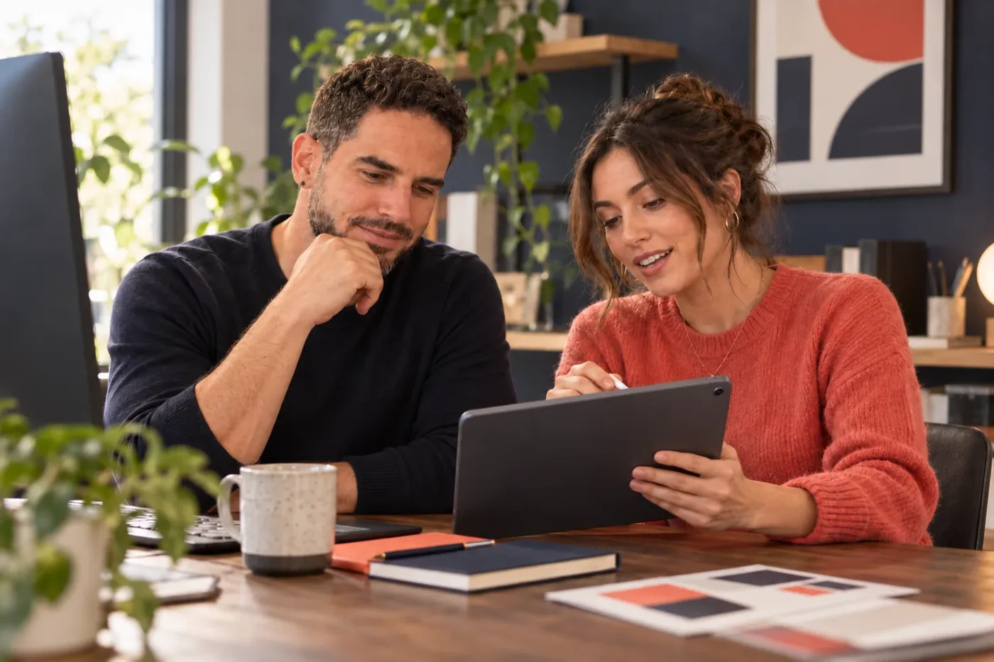 Gal reviewing a website design on a tablet