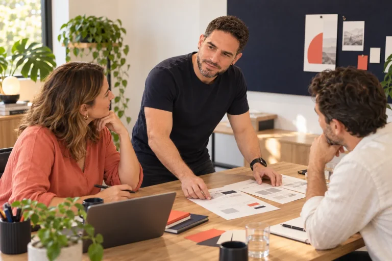 Gal planning a project with two clients