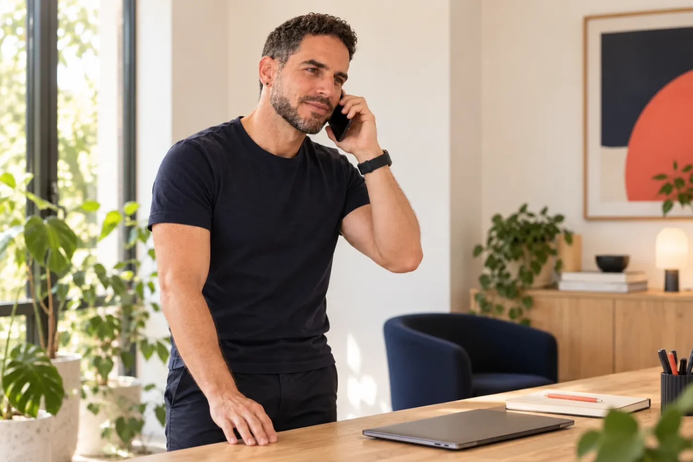 Gal on a phone call with a client