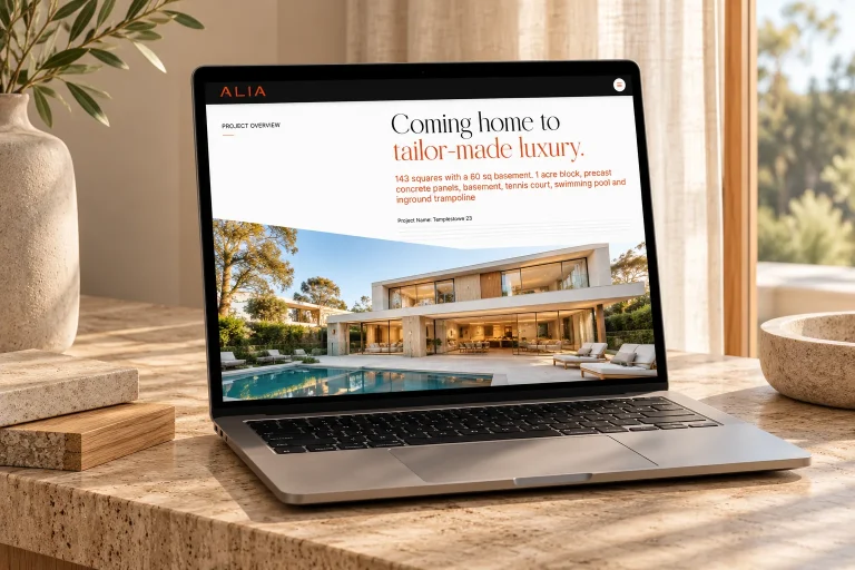 The Alia Homes website on a laptop