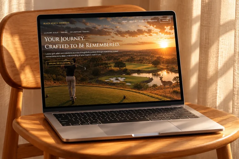 The Black Acacia Journeys website on a laptop