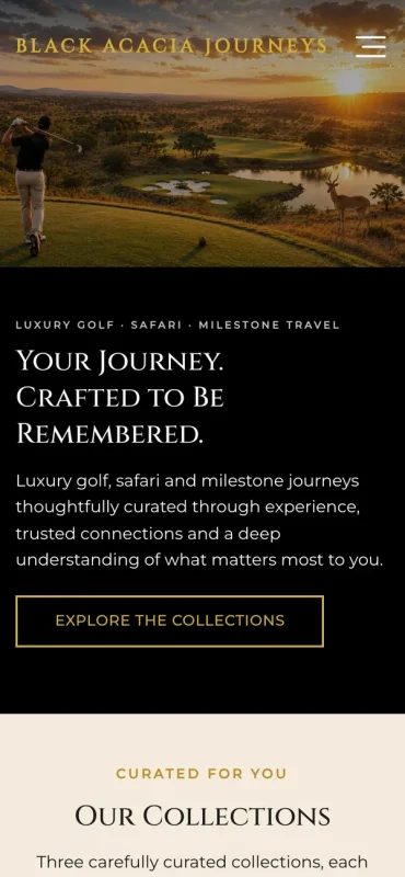 Black Acacia Journeys homepage on a phone