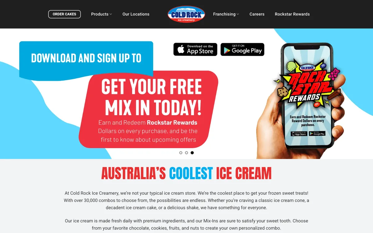 Cold Rock homepage