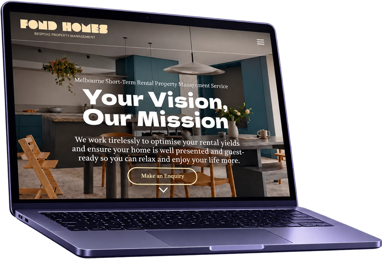 The Fond Homes website on a laptop