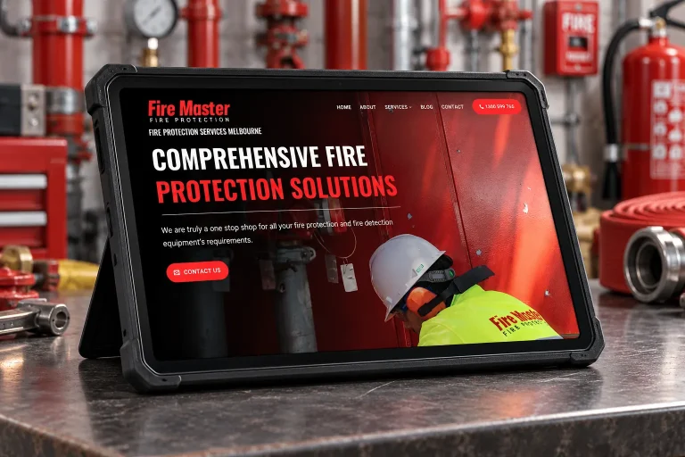 The Fire Master website on a rugged tablet