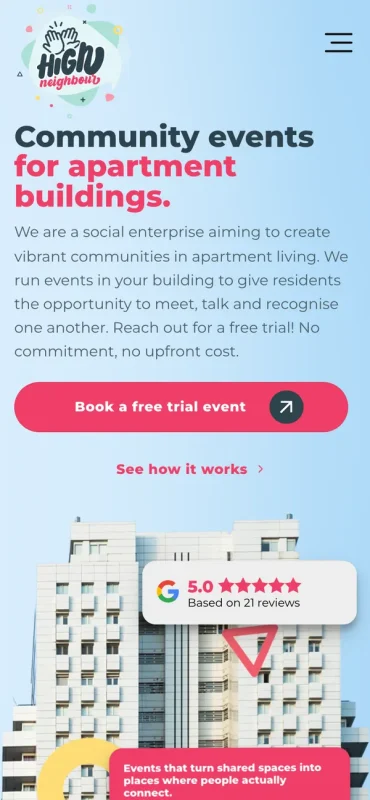 High Neighbour homepage on a phone