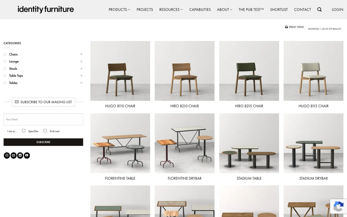 Identity Furniture product catalogue