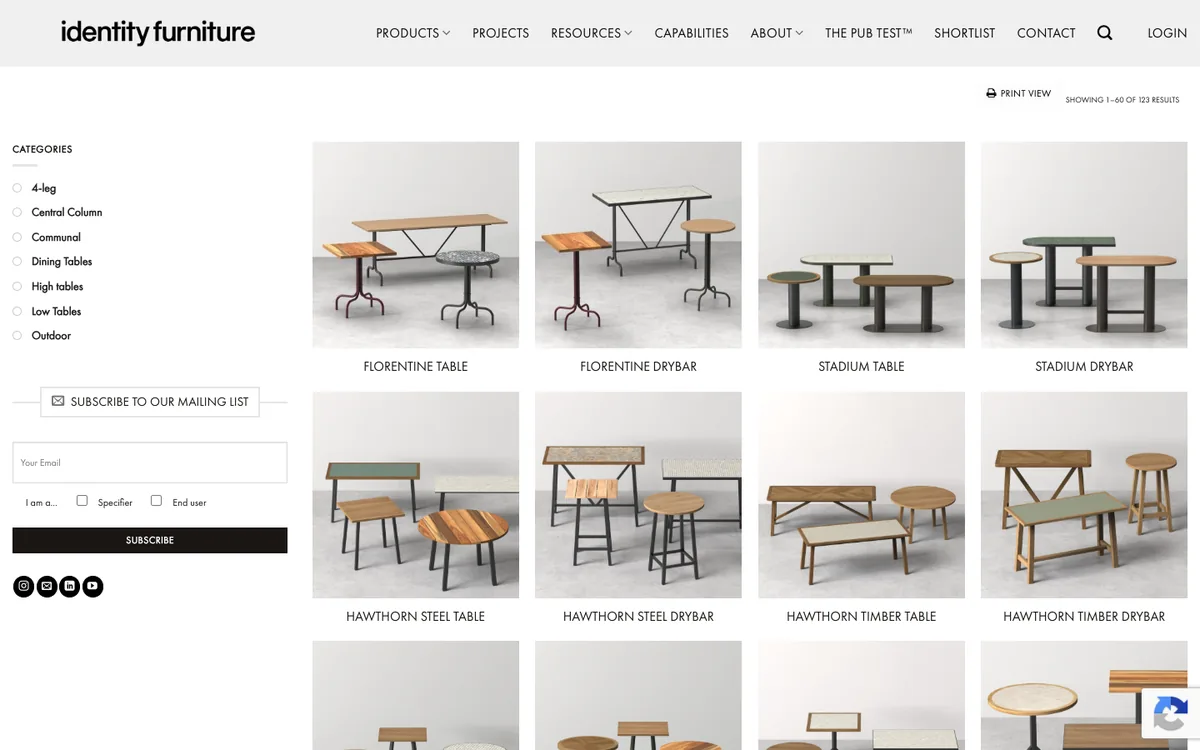 Identity Furniture tables category