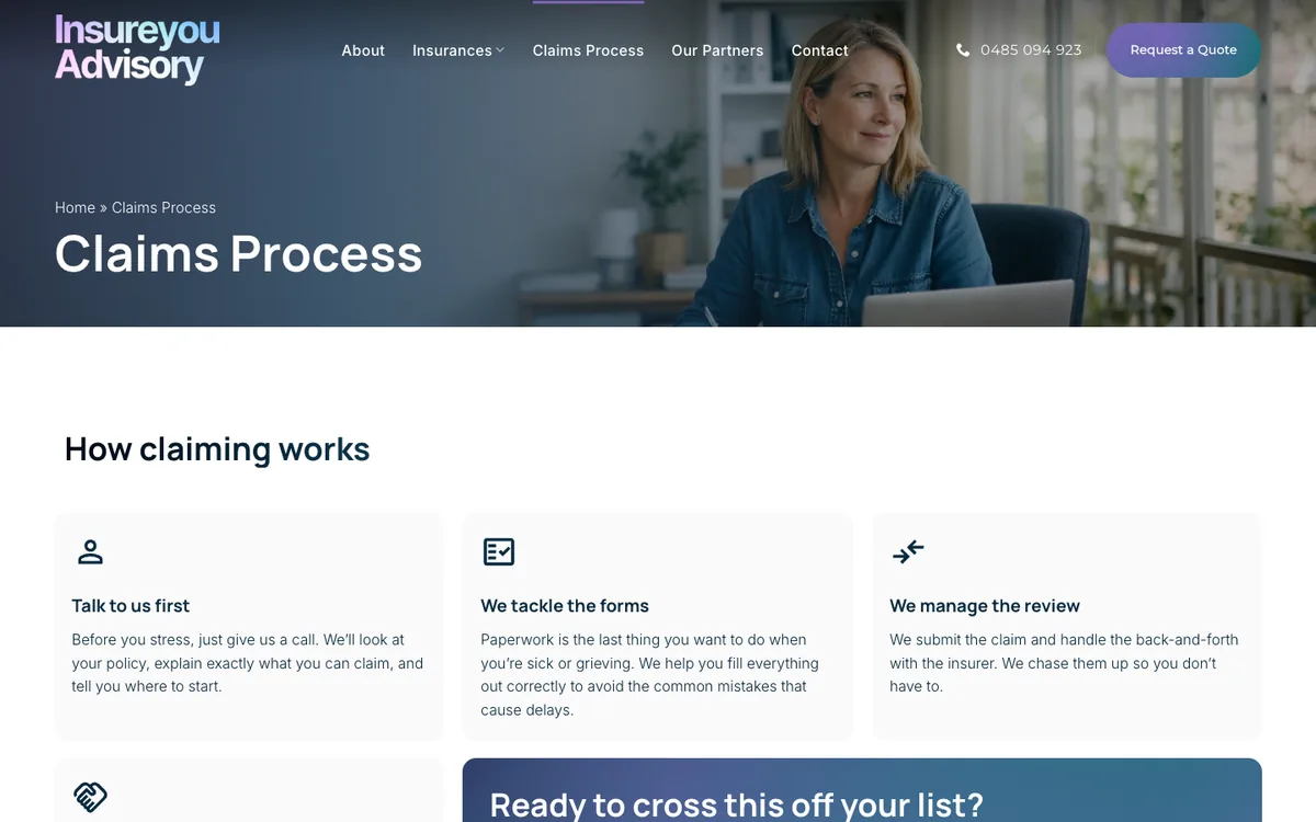 InsureYou Advisory claims process page