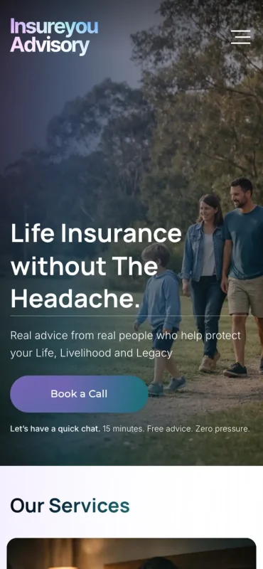 InsureYou Advisory homepage on a phone