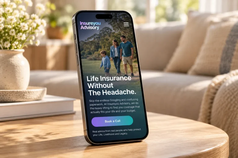 The InsureYou Advisory website on a phone