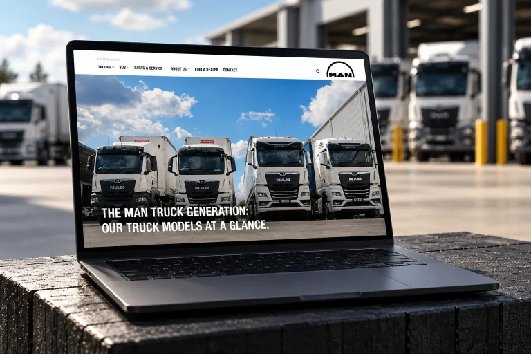 The MAN Truck & Bus website on a laptop