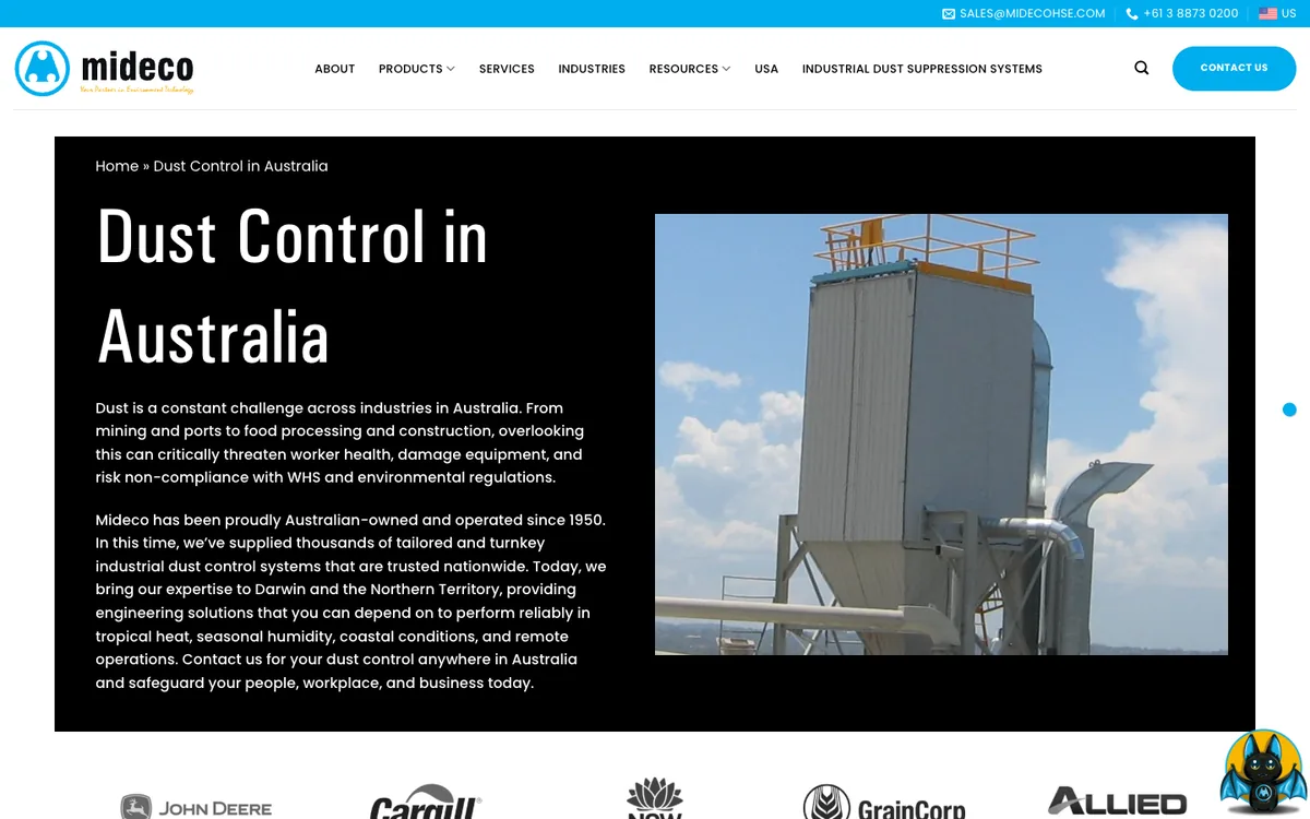 Mideco dust control in Australia page