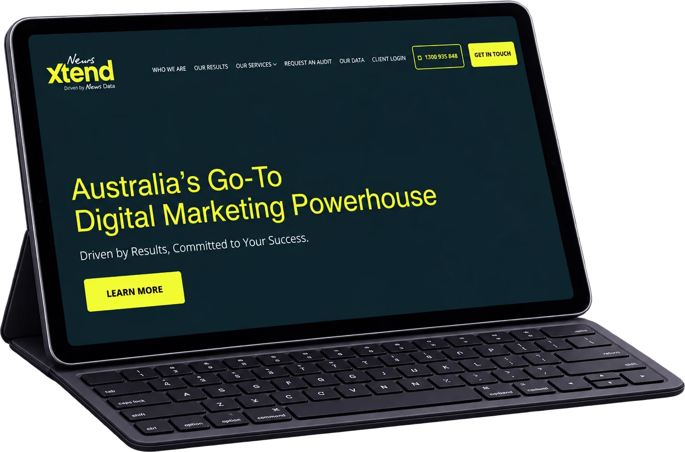 The NewsXtend website on a tablet
