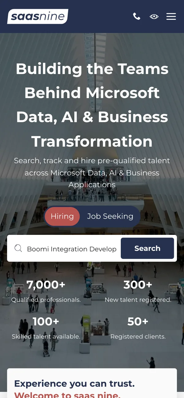 SaaS Nine homepage on a phone