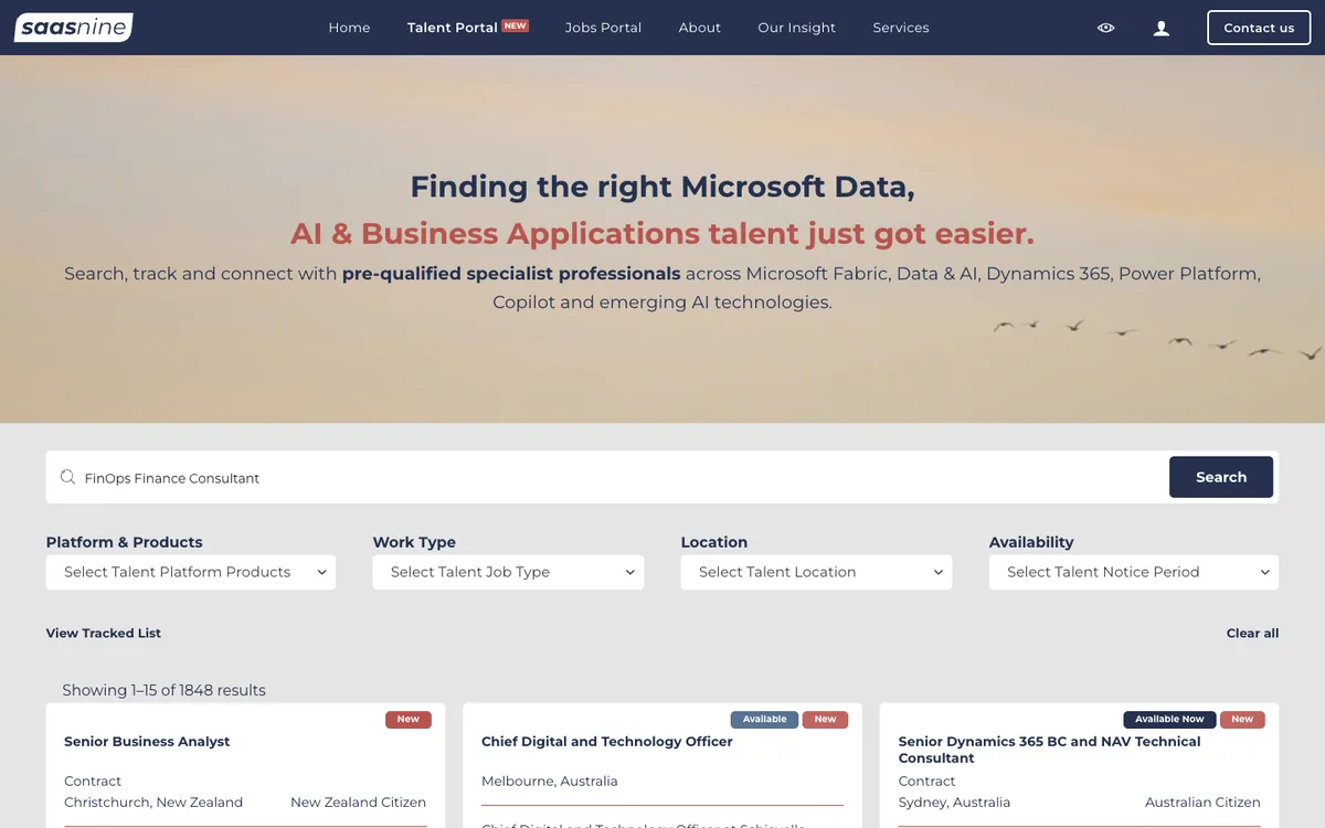 SaaS Nine talent portal search