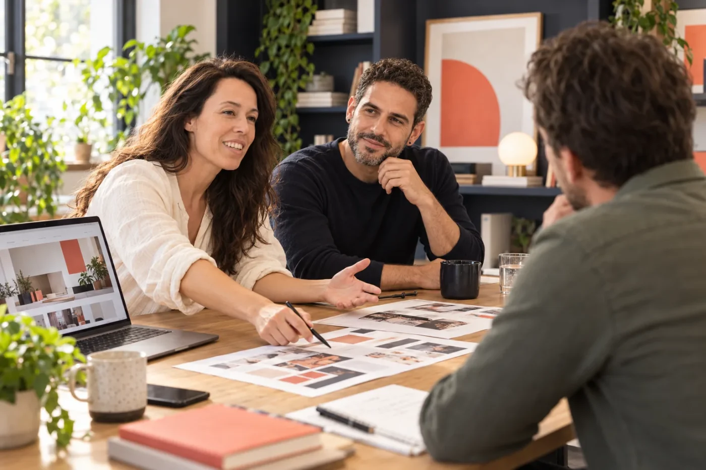 Merylin and Gal presenting designs to a client