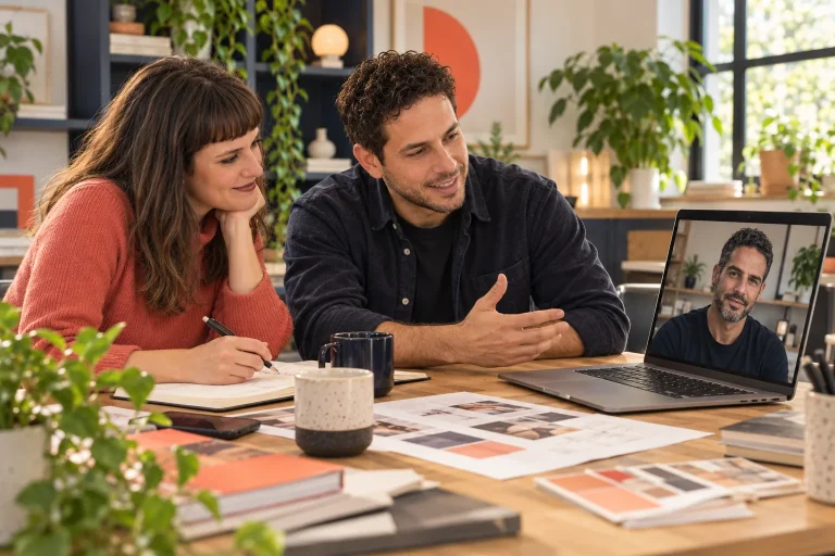Lucy and Ofir on a video call with Gal